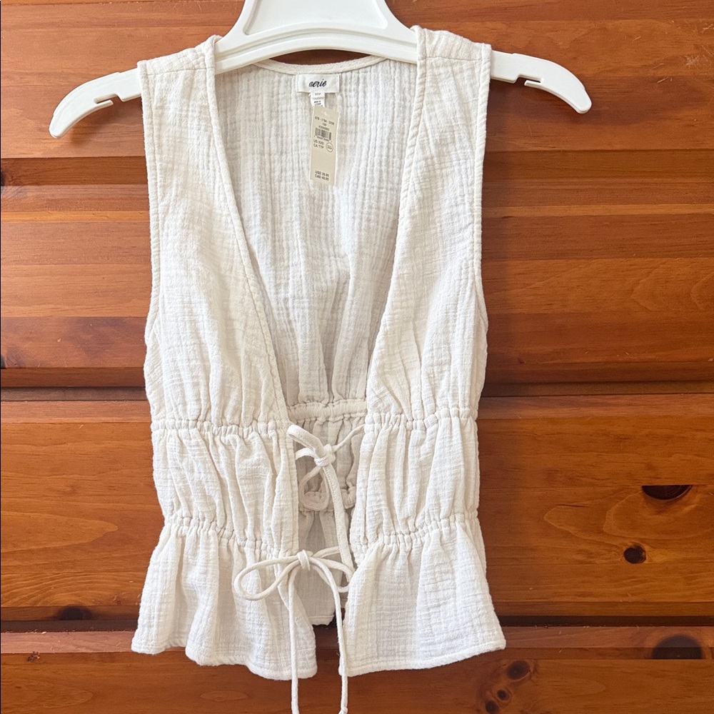 aerie Cream Textured Tie-Front Sleeveless Top